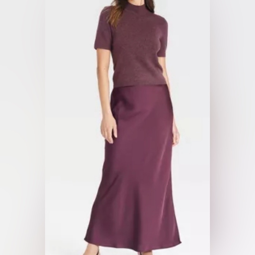 NWOT A New Day Women's Maxi Slip Satin Skirt in Burgundy Size XXL
